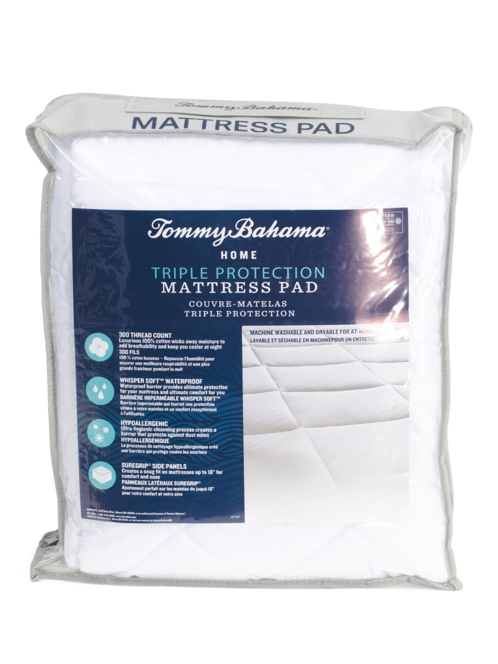 TOMMY BAHAMA 300tc Cotton Triple Protection Waterproof Mattress Pad